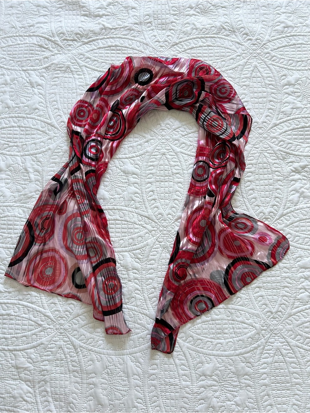 Red Black Geometric Circle Print Scarf Womens Y2K Vintage Inspired